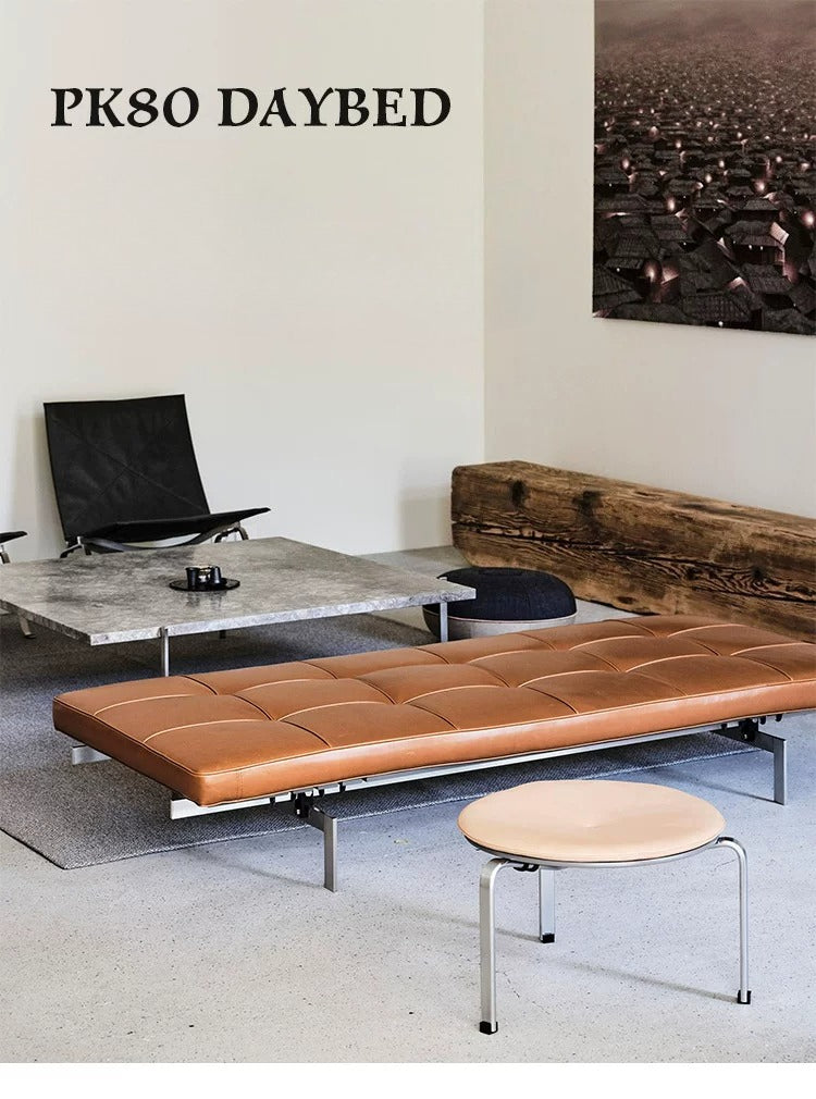 Minimalist Leather Daybed Bench in bedroom setting