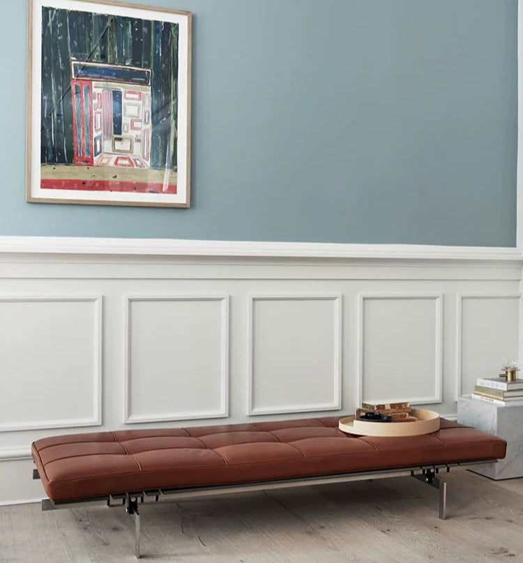 Minimalist Leather Daybed Bench frame and cushion detail