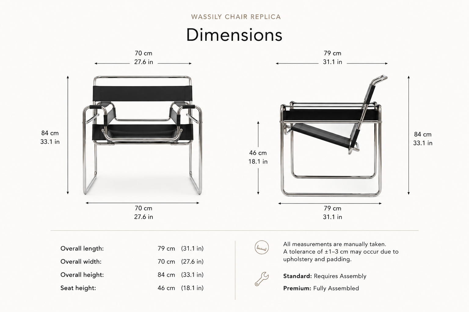 Tubular Steel Leather Accent Chair dimensions diagram