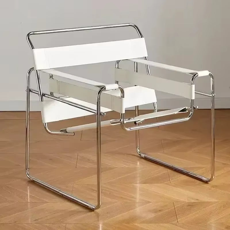 Tubular Steel Leather Accent Chair in modern living room
