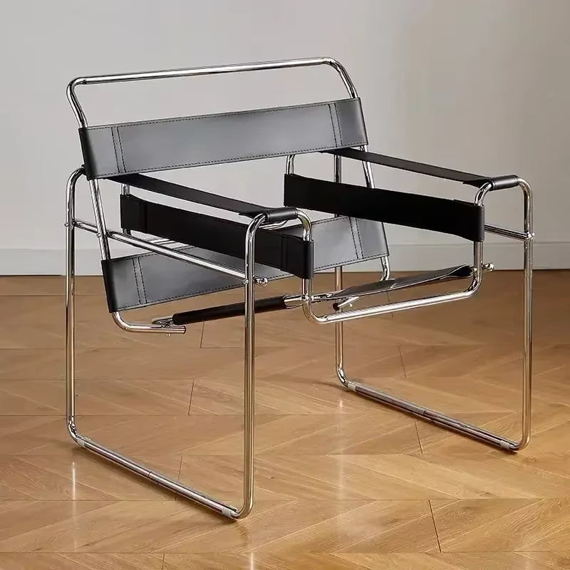 Tubular Steel Leather Accent Chair side view