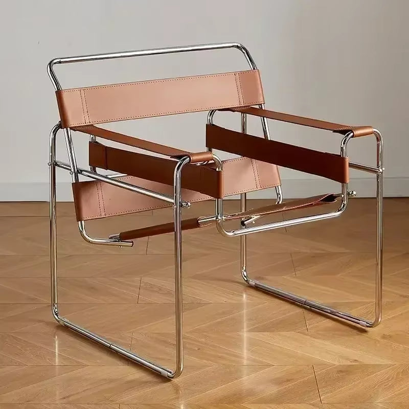 Tubular Steel Leather Accent Chair angled view
