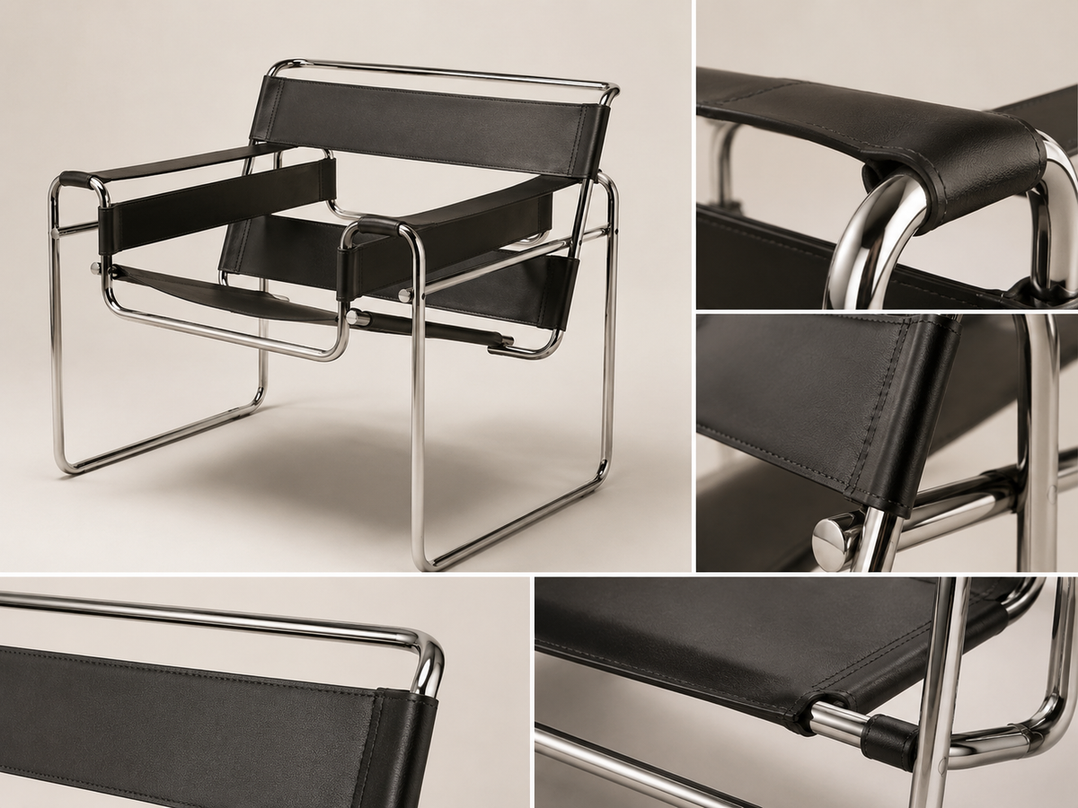 Tubular Steel Leather Accent Chair upholstery and frame material detail