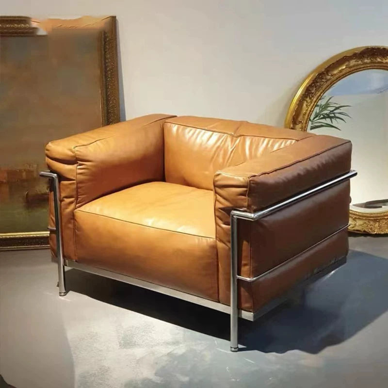 Box Frame Leather Lounge Sofa leather cushion close up