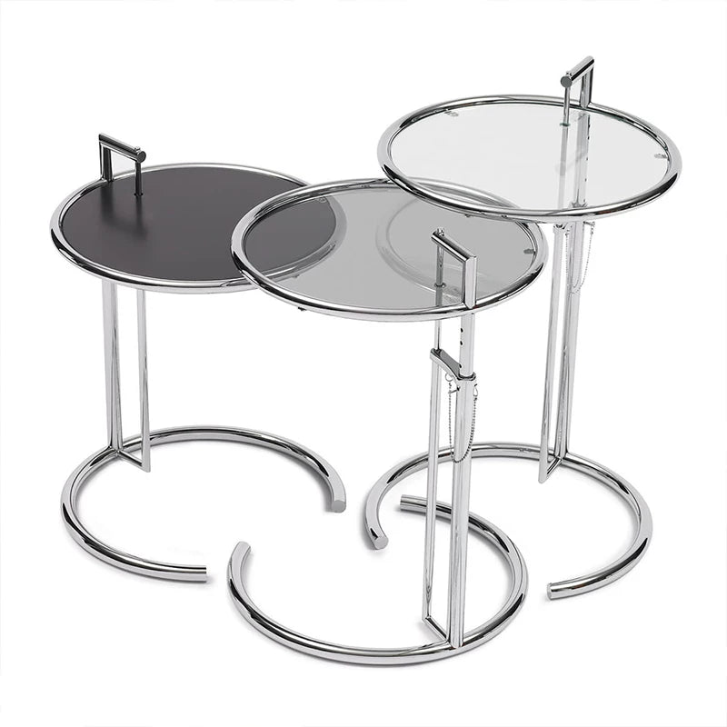 Height Adjustable Glass Side Table beside lounge chair