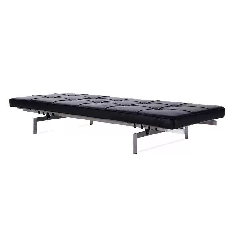 Minimalist Leather Daybed Bench stainless steel frame detail