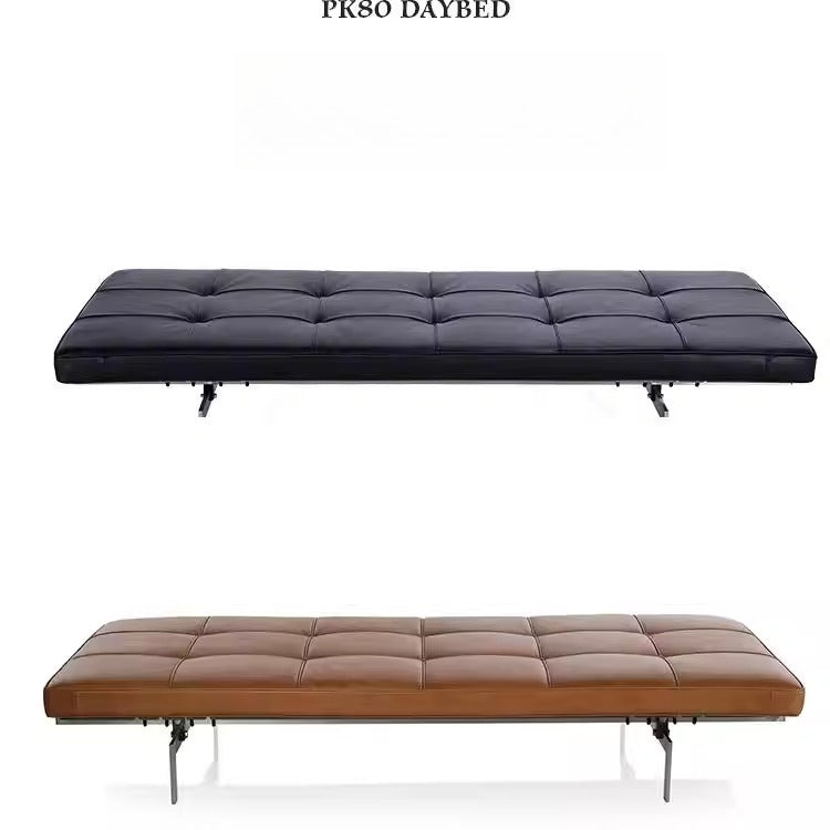 Minimalist Leather Daybed Bench in brown leather