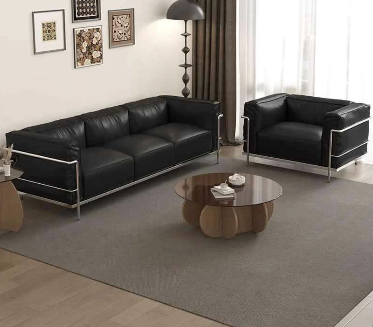 Box Frame Leather Lounge Sofa set in a living room
