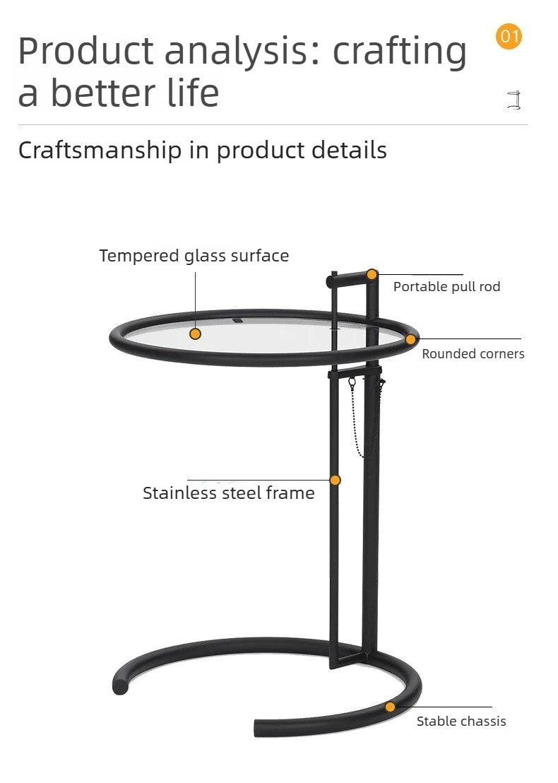 Height Adjustable Glass Side Table black variant