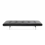 Minimalist Leather Daybed Bench in black leather front view