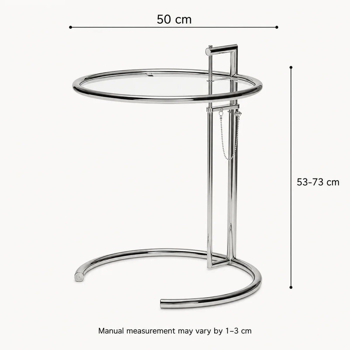 Height Adjustable Glass Side Table dimensions diagram