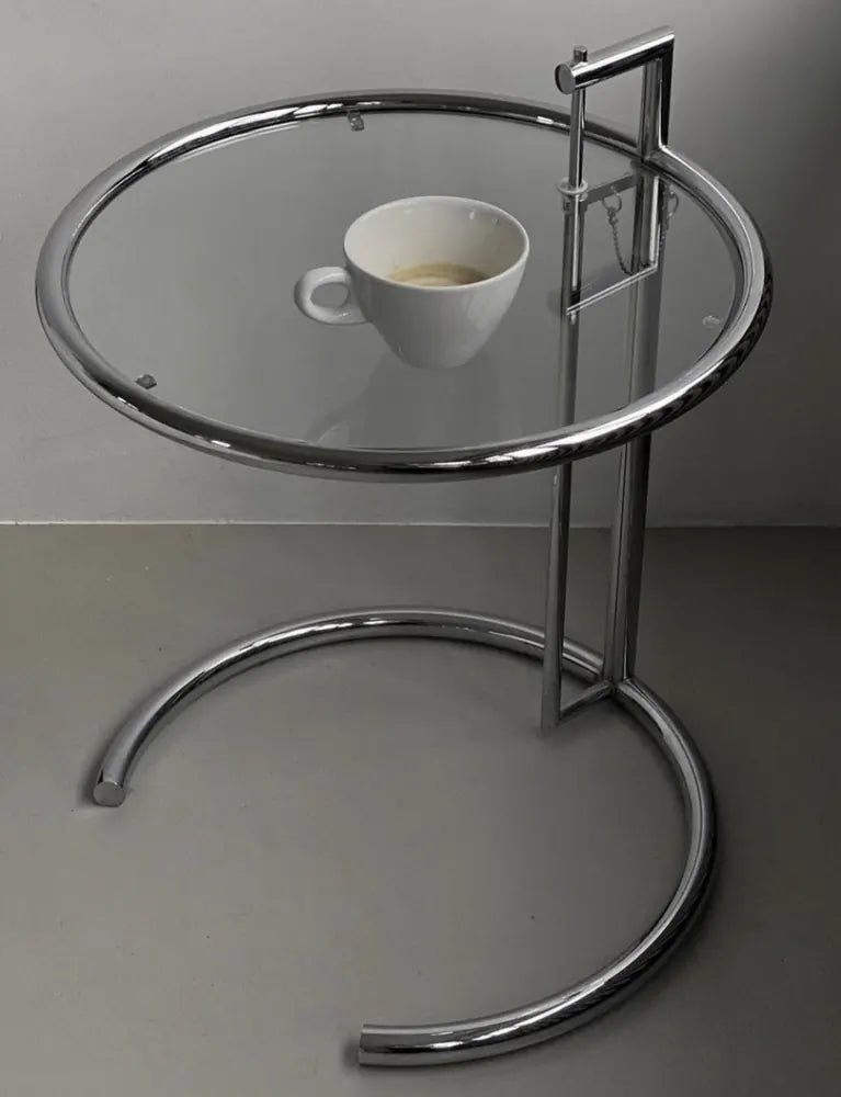 Height Adjustable Glass Side Table with coffee cup