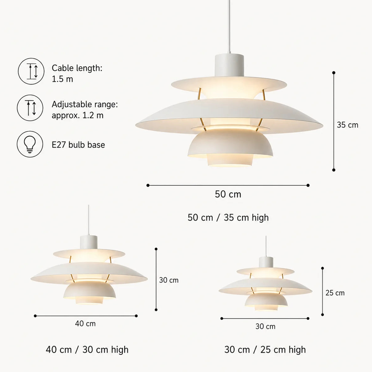Layered Scandinavian Pendant Lamp dimensions diagram
