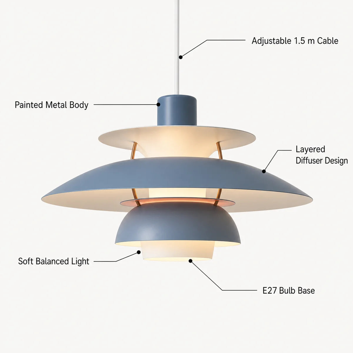 Layered Scandinavian Pendant Lamp material and feature diagram