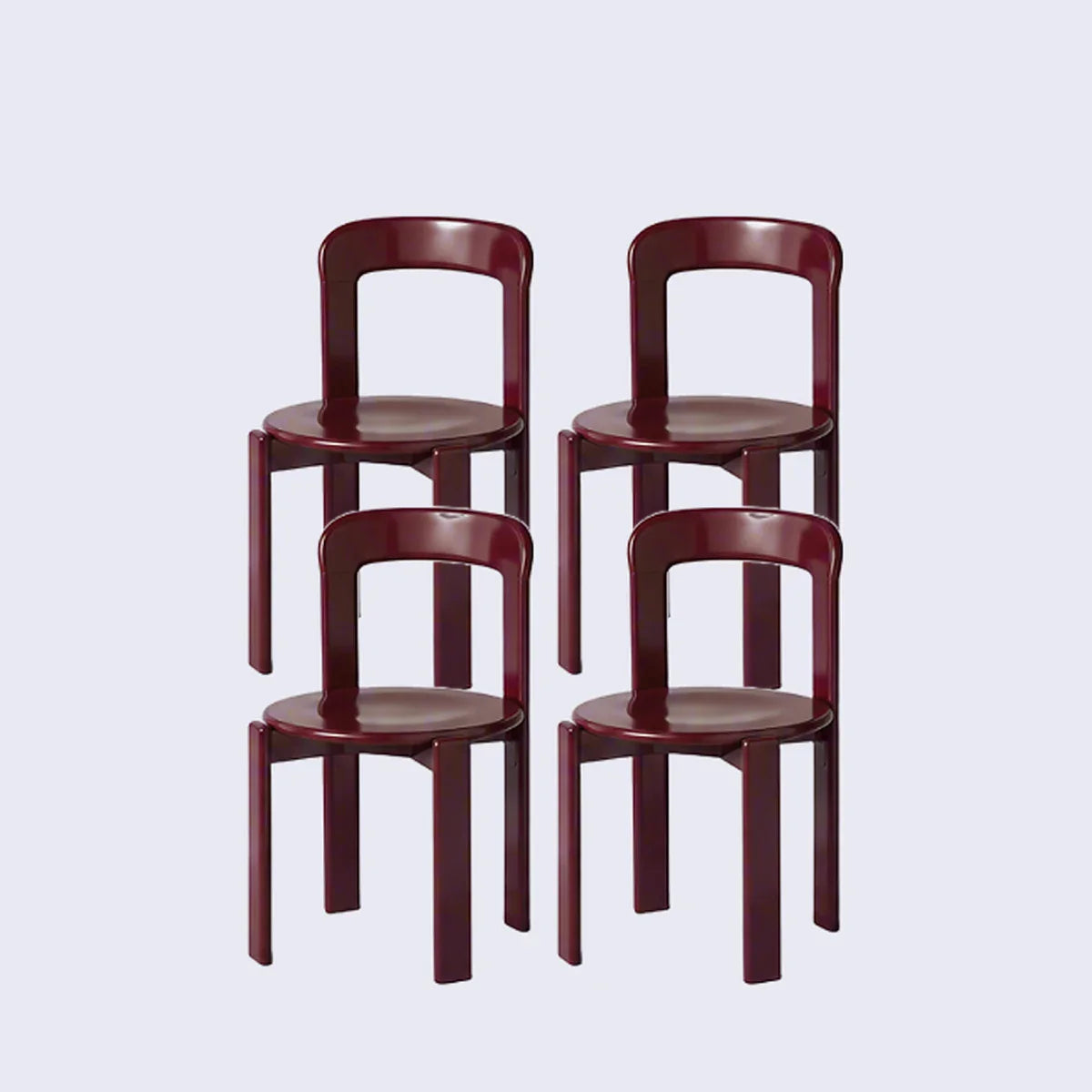 Rounded Wooden Dining Chair Burgundy 4-Piece Set