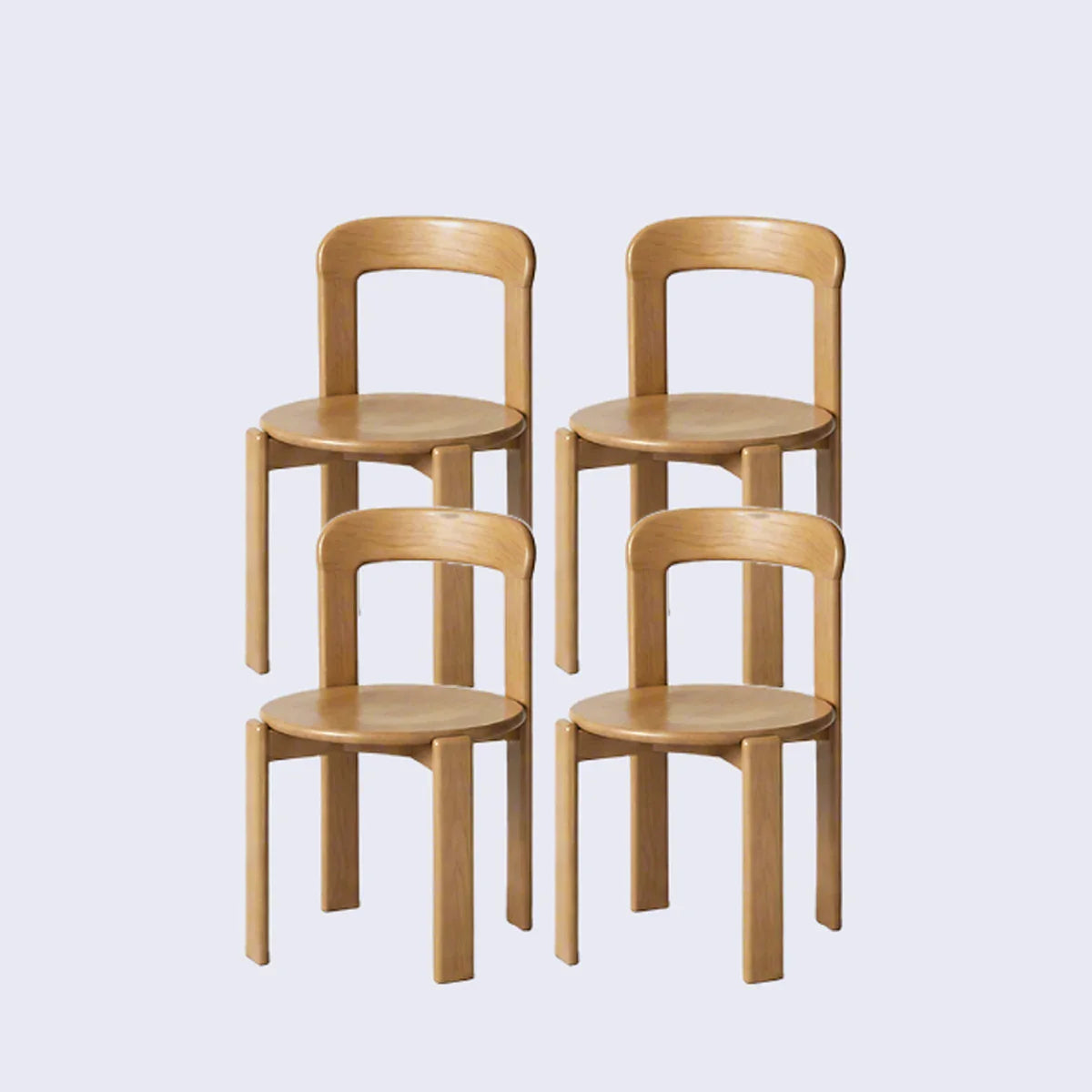 Rounded Wooden Dining Chair Natural Oak 4-Piece Set