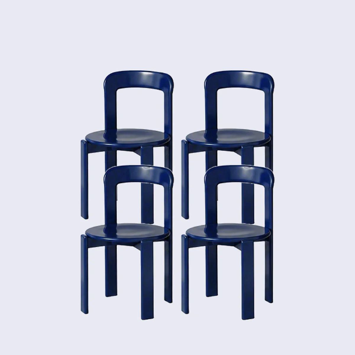 Rounded Wooden Dining Chair Navy Blue 4-Piece Set