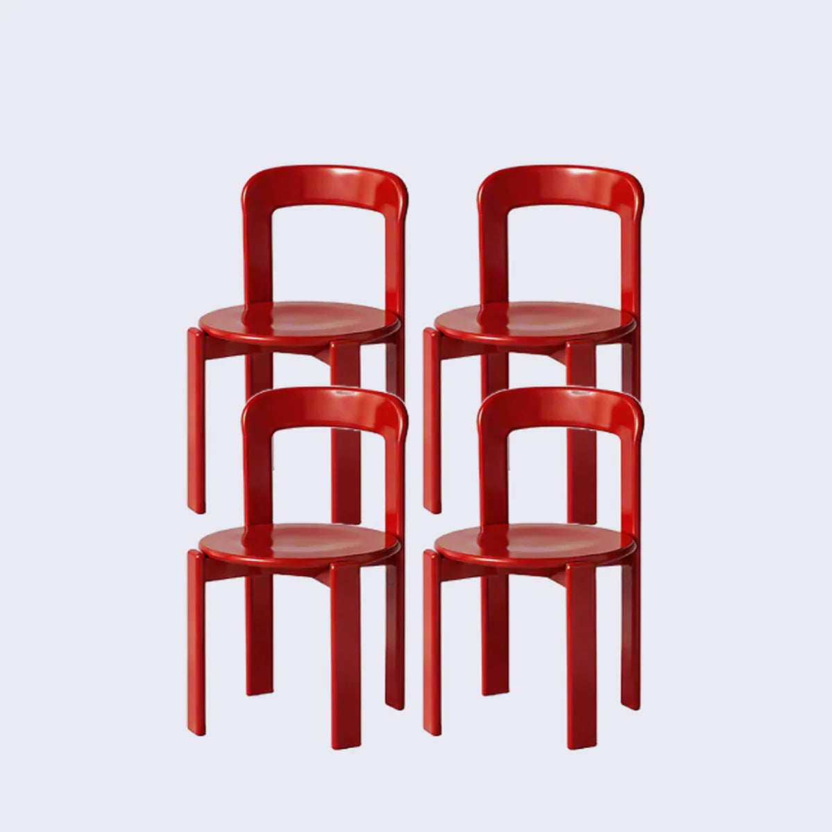 Rounded Wooden Dining Chair Red 4-Piece Set
