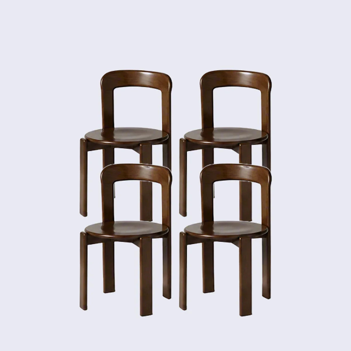 Rounded Wooden Dining Chair Walnut 4-Piece Set