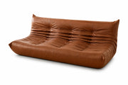 Three-seater low profile modular lounge sofa in brown Microfiber leather on a white background
