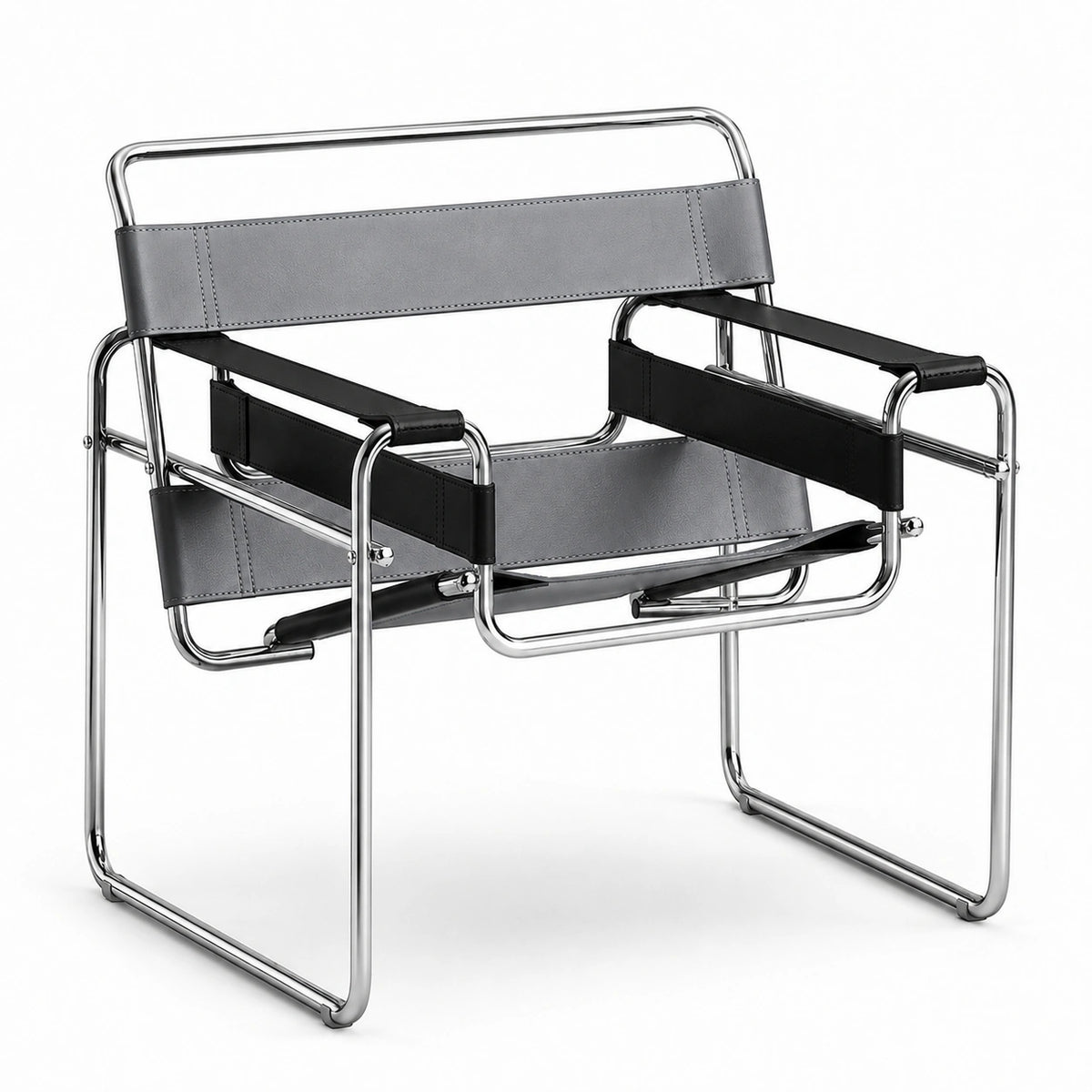 Tubular Steel Leather Accent Chair in gray black leather